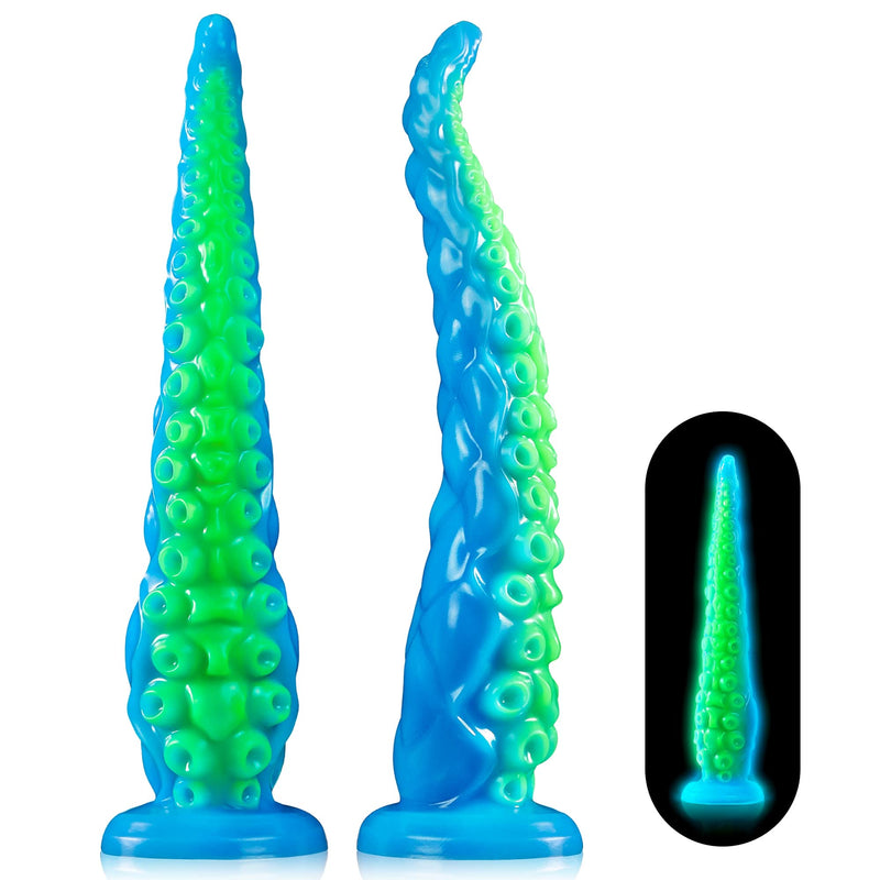 12.9 inch glowing silicone tentacle dildo with multiple stimulation and suction cup 