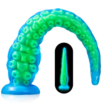 12.9 inch glowing silicone tentacle dildo with multiple stimulation and suction cup 