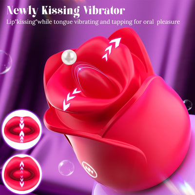 3-in-1 rose vibrator for lip kissing and tongue tapping for women