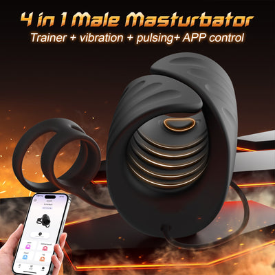 4-in-1 app control, vibration and pulsating penis trainer, male toy with cock ring