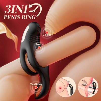 3-in-1-Multistimulations-Vibrations-Penisring mit Doppelringen