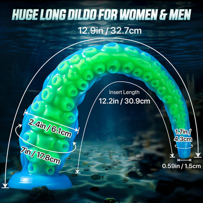 12.9 inch glowing silicone tentacle dildo with multiple stimulation and suction cup 