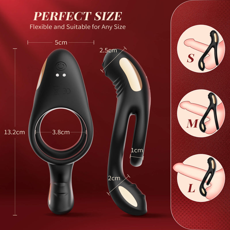 3-in-1 multi-stimulation vibration cock ring with double rings