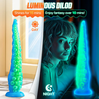 12.9 inch glowing silicone tentacle dildo with multiple stimulation and suction cup 