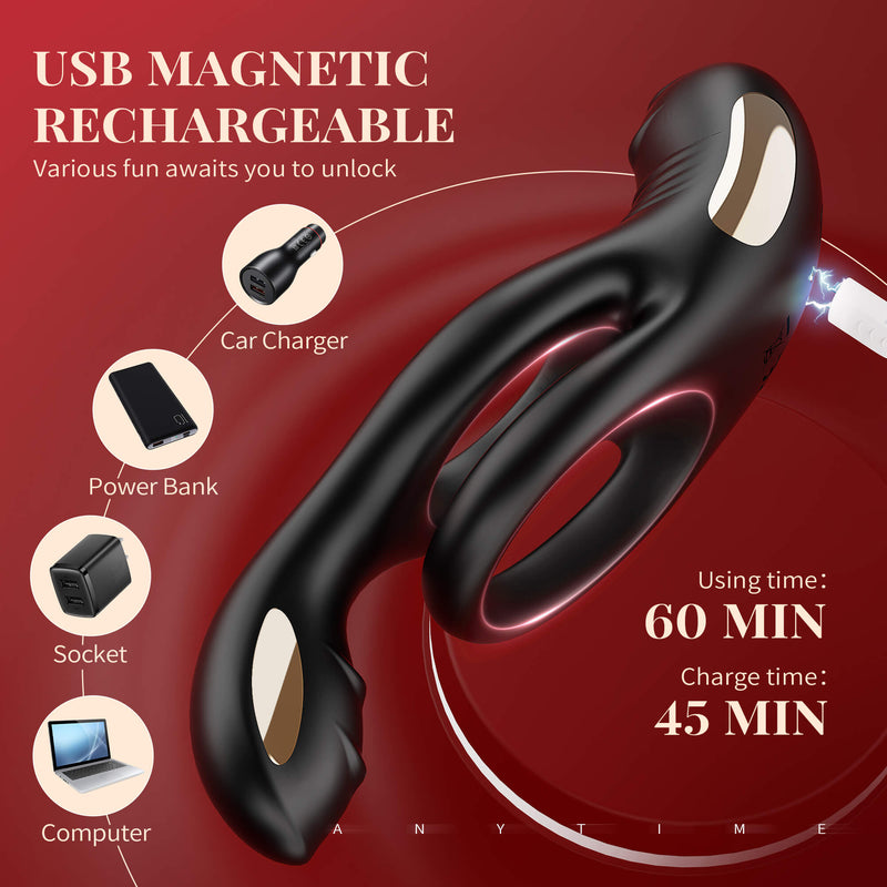 3-in-1 multi-stimulation vibration cock ring with double rings