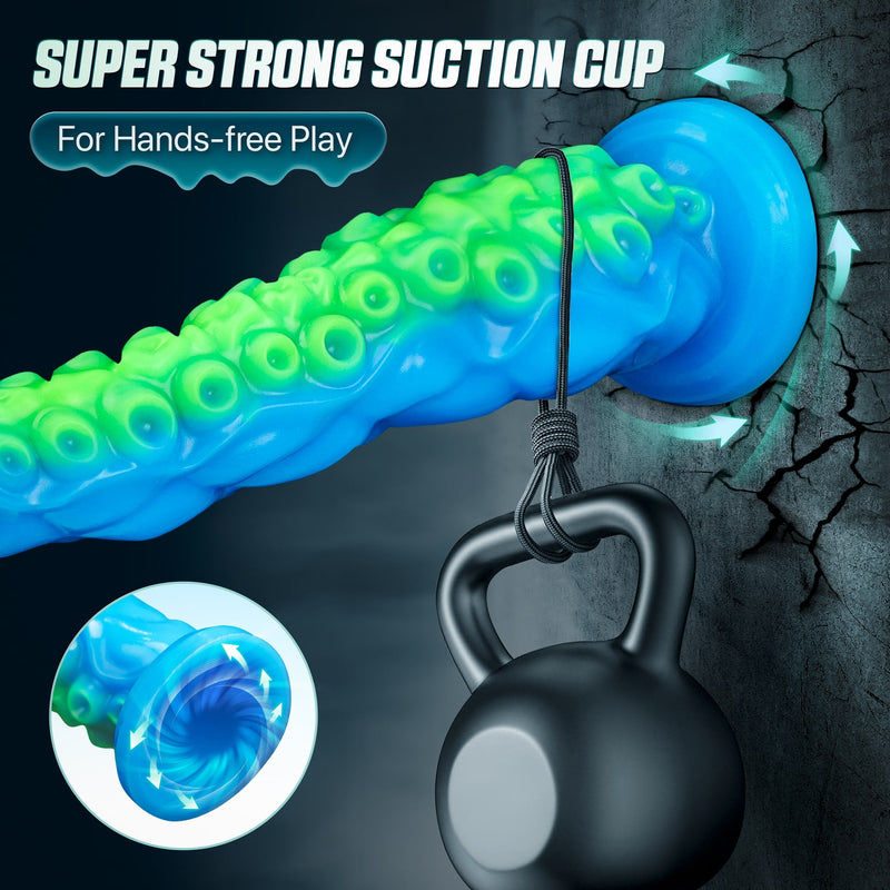 12.9 inch glowing silicone tentacle dildo with multiple stimulation and suction cup 