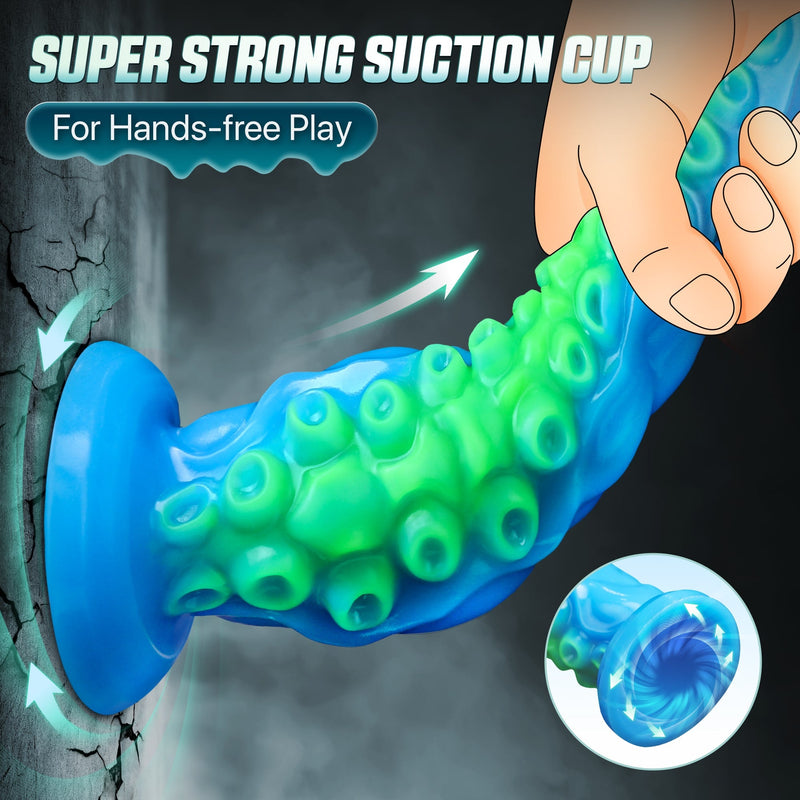 12.9 inch glowing silicone tentacle dildo with multiple stimulation and suction cup 