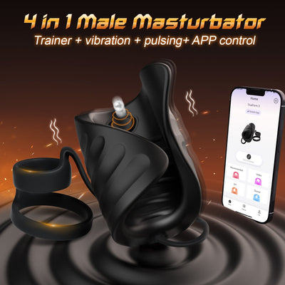 4-in-1 app control, vibration and pulsating penis trainer, male toy with cock ring