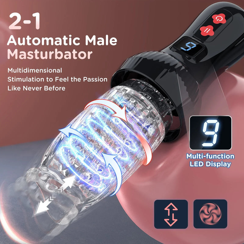 Upgraded 2-in-1 masturbator with automatic thrust and rotation function for men